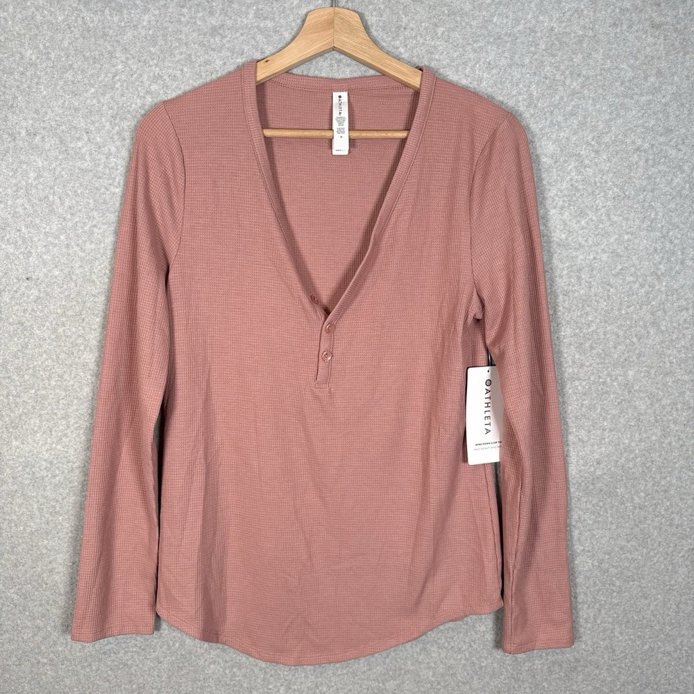 Athleta Wind Down Sleep‎ Top Womens Medium Mauve Pink Long Sleeve